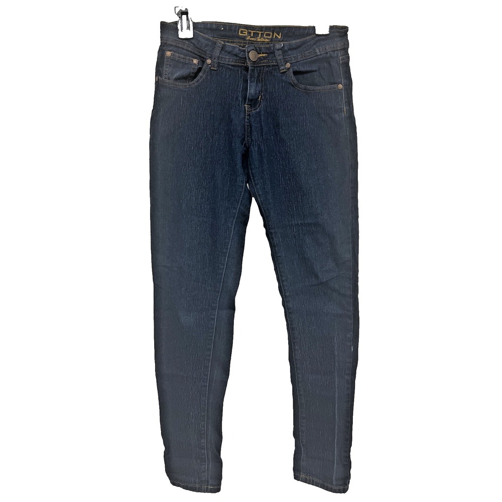 GTTON Jeans Juniors Size 7 Dark Wash Blue Denim Stretch Slimmer Leg Lower Rise